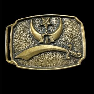 Shriner MASONIC Freemason Belt Buckle Vintage Solid Brass Made In The USA
